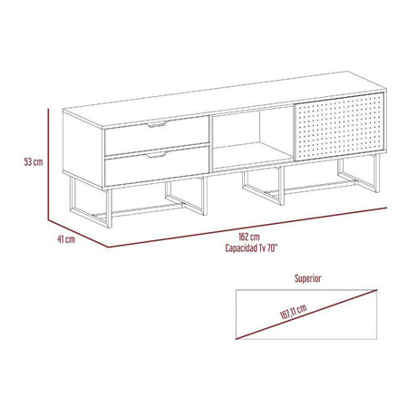 Rack Pergamo Gales y Blanco 162 cm con Una Puerta y Dos Cajones - Muebles para TV | Bylmo