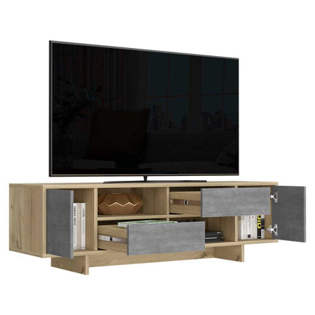 Rack Del Valle Duna y Cemento 149 cm con Dos Puertas y Dos Cajones - Muebles para TV | Bylmo