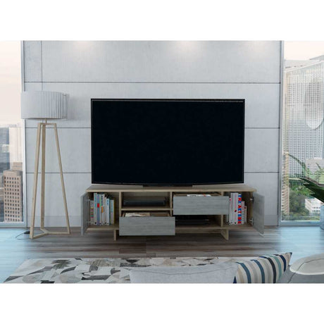 Rack Del Valle Duna y Cemento 149 cm con Dos Puertas y Dos Cajones - Muebles para TV | Bylmo