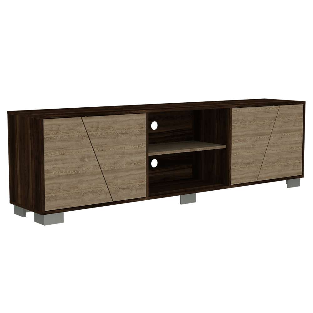 Rack de TV Fraktal Habano 180x180cm Para TV Hasta 75 Pulgadas con Dos Cajones con Ranuras para Cables y con Patas - Muebles de TV | Bylmo