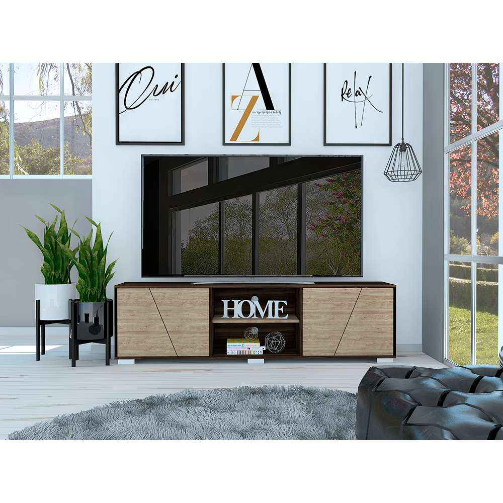 Rack de TV Fraktal Habano 180x180cm Para TV Hasta 75 Pulgadas con Dos Cajones con Ranuras para Cables y con Patas - Muebles de TV | Bylmo