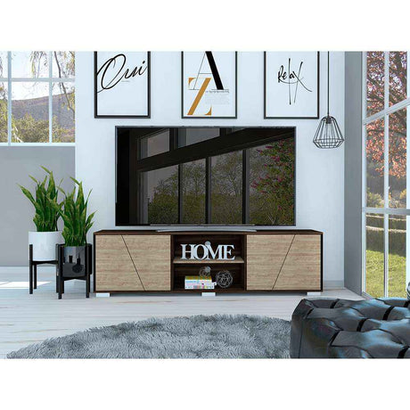 Rack de TV Fraktal Habano 180x180cm Para TV Hasta 75 Pulgadas con Dos Cajones con Ranuras para Cables y con Patas - Muebles de TV | Bylmo