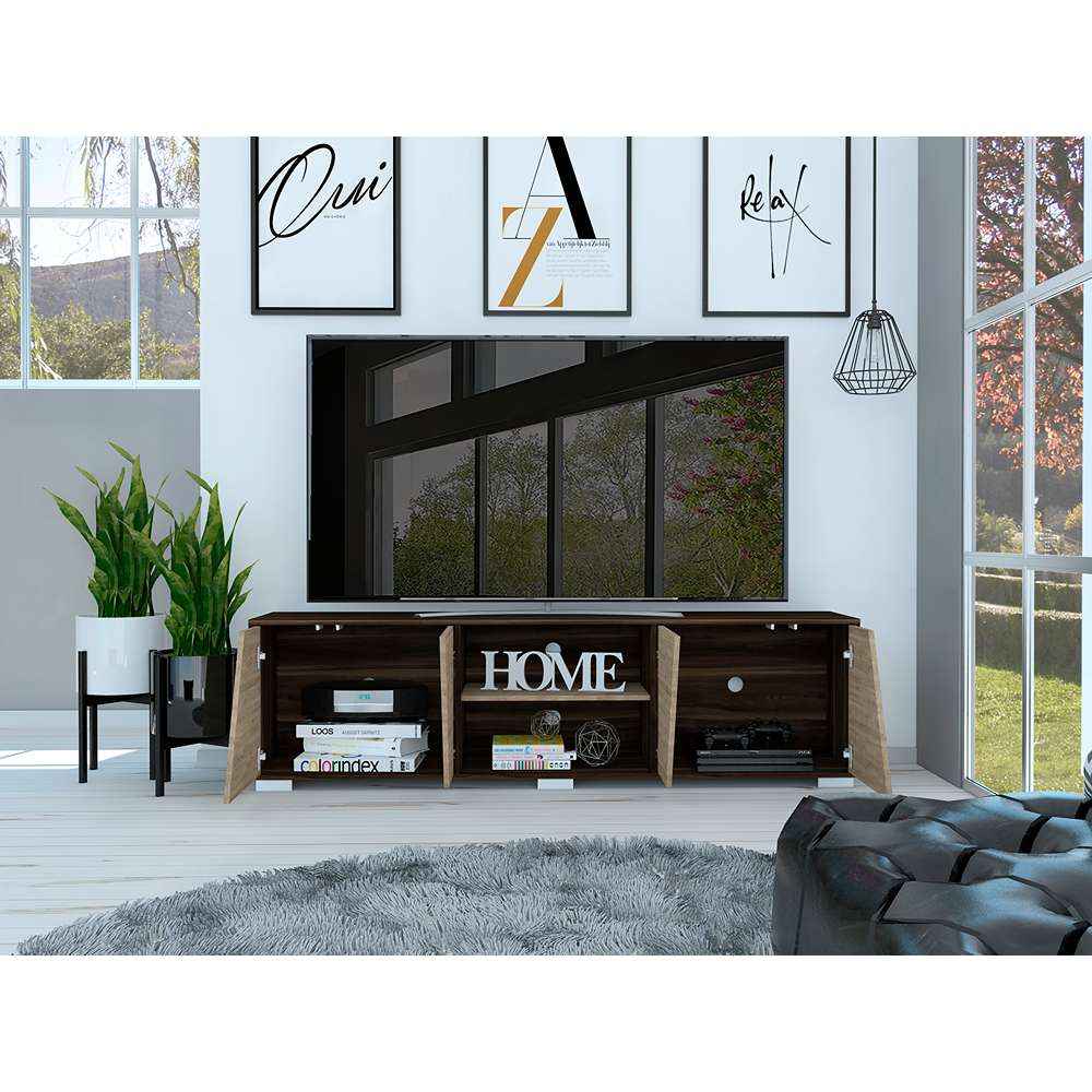 Rack de TV Fraktal Habano 180x180cm Para TV Hasta 75 Pulgadas con Dos Cajones con Ranuras para Cables y con Patas - Muebles de TV | Bylmo