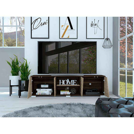 Rack de TV Fraktal Habano 180x180cm Para TV Hasta 75 Pulgadas con Dos Cajones con Ranuras para Cables y con Patas - Muebles de TV | Bylmo