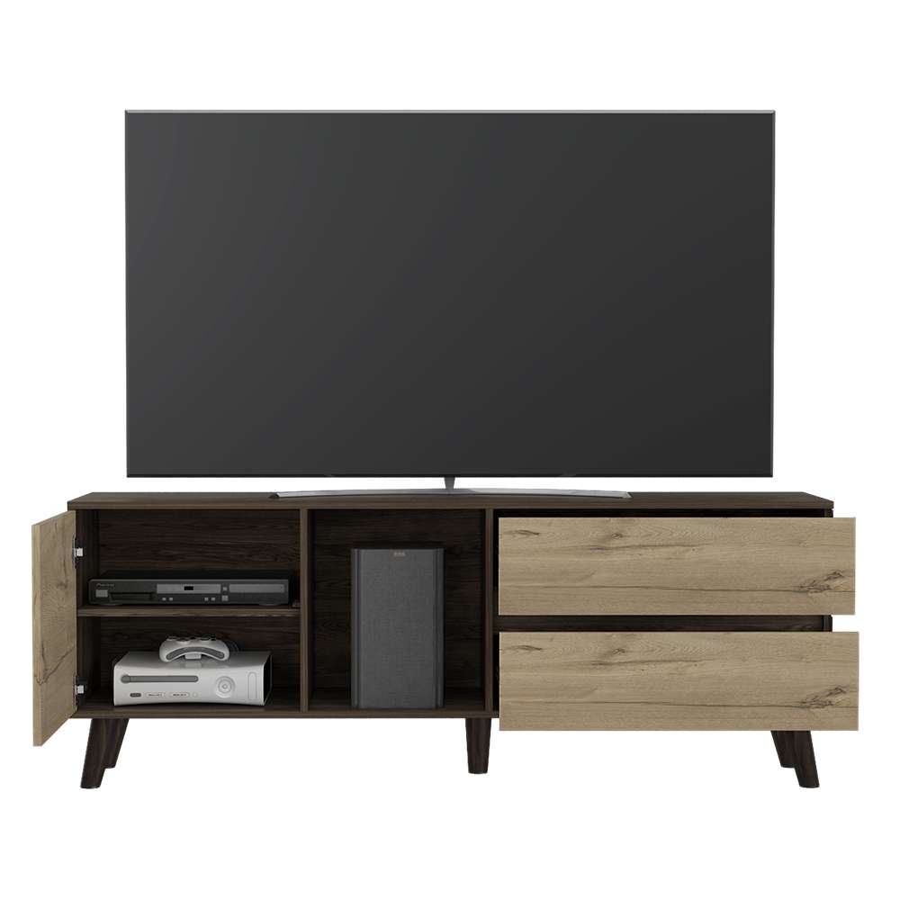 Rack Salem Coñac y Duna 158 cm con Una Puerta y Dos Cajones - Muebles para TV | Bylmo