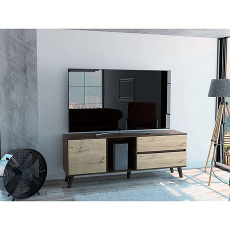 Rack Salem Coñac y Duna 158 cm con Una Puerta y Dos Cajones - Muebles para TV | Bylmo