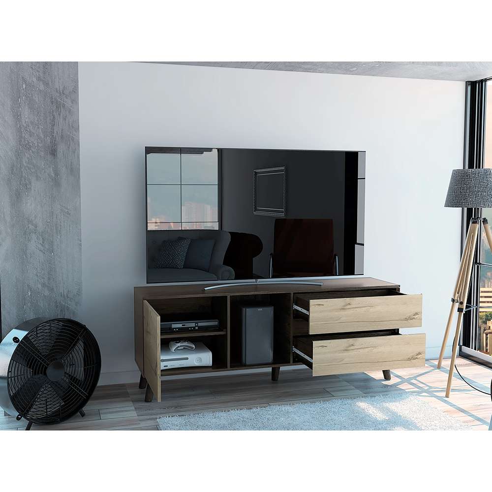 Rack Salem Coñac y Duna 158 cm con Una Puerta y Dos Cajones - Muebles para TV | Bylmo