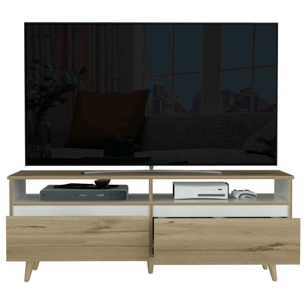 Rack de TV Benett Duna y Blanco 141x53.5cm para TV Hasta 60 Pulgadas y con Dos Compartimientos - Muebles para TV | Bylmo