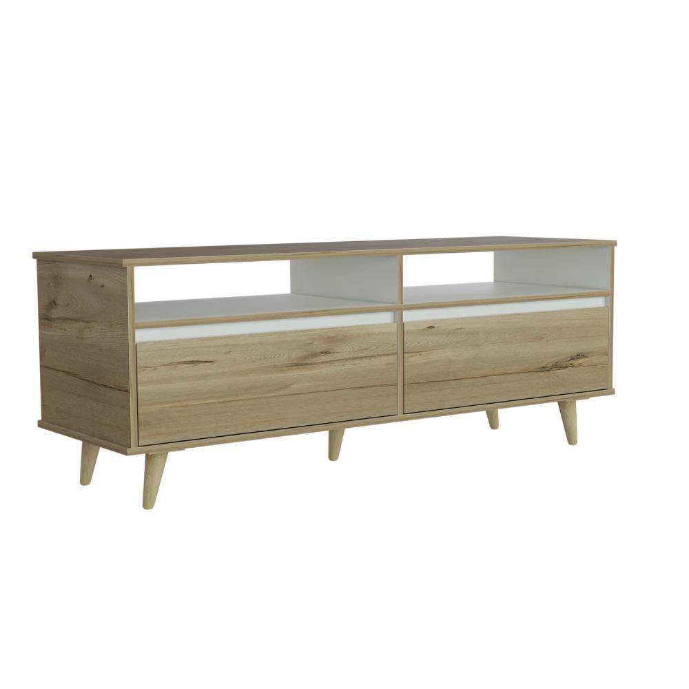 Rack de TV Benett Duna y Blanco 141x53.5cm para TV Hasta 60 Pulgadas y con Dos Compartimientos - Muebles para TV | Bylmo