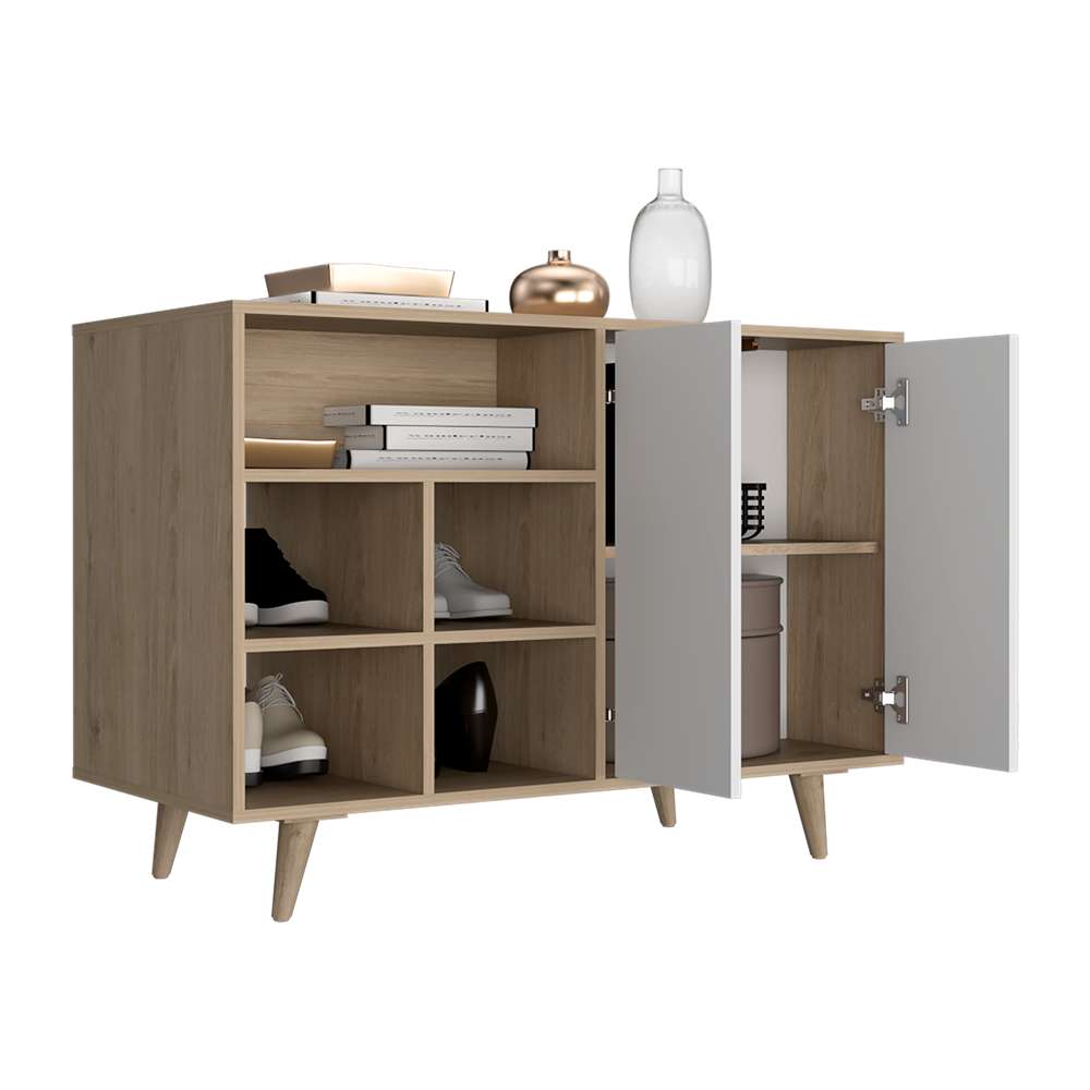 Recibidor Bora Rovere y Blanco 104 cm con Dos Puertas y Zapatero - Bifes | Bylmo