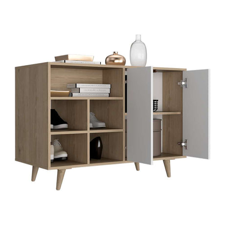 Recibidor Bora Rovere y Blanco 104 cm con Dos Puertas y Zapatero - Bifes | Bylmo