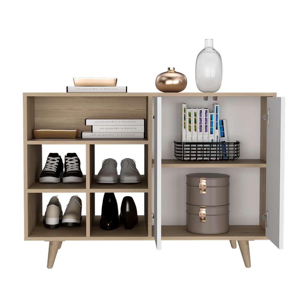 Recibidor Bora Rovere y Blanco 104 cm con Dos Puertas y Zapatero - Bifes | Bylmo