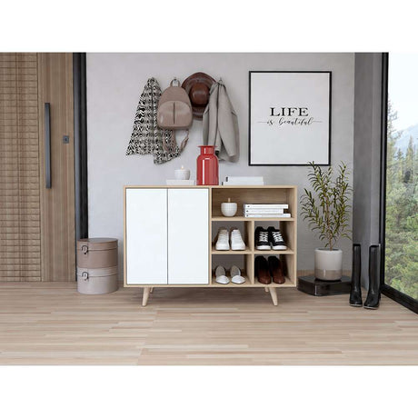 Recibidor Bora Rovere y Blanco 104 cm con Dos Puertas y Zapatero - Bifes | Bylmo