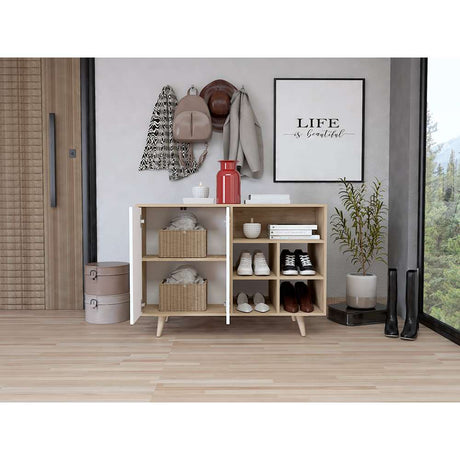 Recibidor Bora Rovere y Blanco 104 cm con Dos Puertas y Zapatero - Bifes | Bylmo