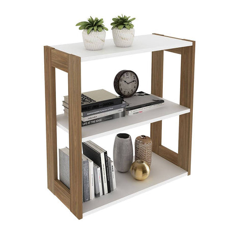 Repisa Cáceres Teca y Blanco 57x25.7cm Rectangular con Tres Entrepaños - Repisas y Percheros | Bylmo