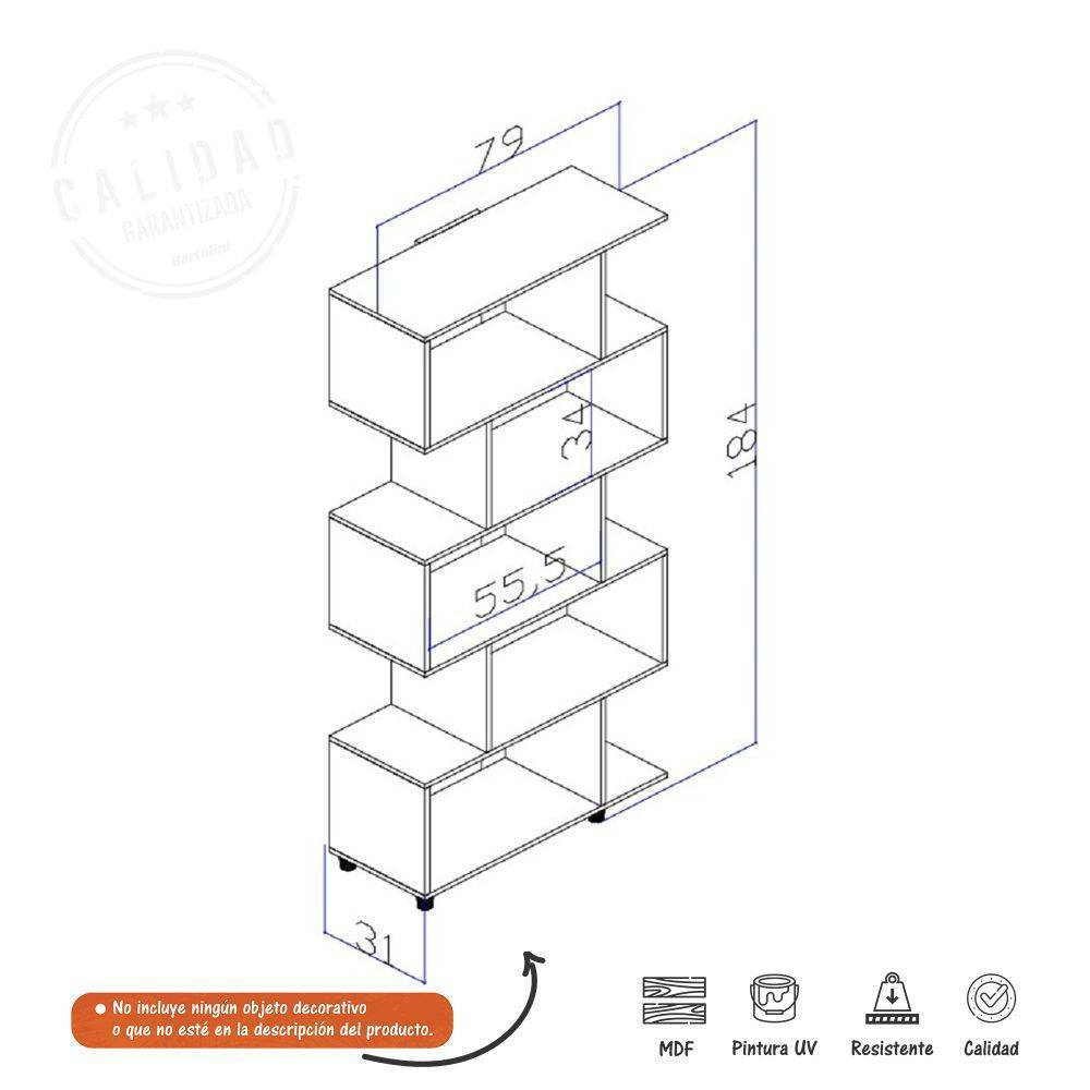 Biblioteca Asimétrica Moderna Blanco 79 cm con Cinco Nichos - Bibliotecas | Bylmo
