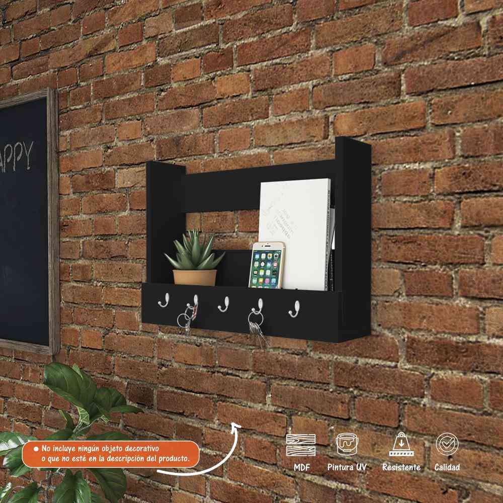 Repisa Negro 50 cm Rectangular con Perchero - Repisas y Percheros | Bylmo
