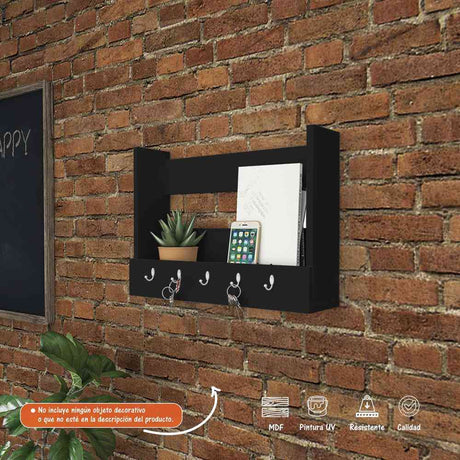Repisa Negro 50 cm Rectangular con Perchero - Repisas y Percheros | Bylmo