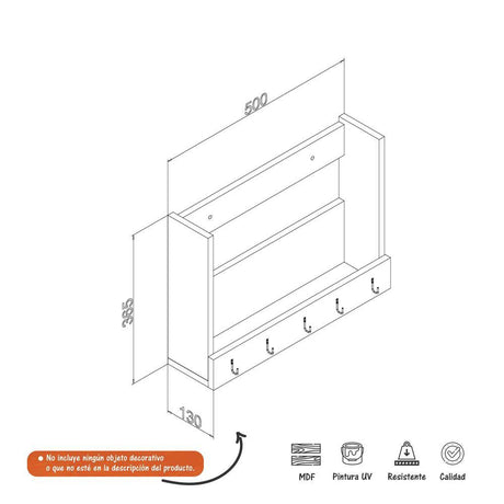 Repisa Negro 50 cm Rectangular con Perchero - Repisas y Percheros | Bylmo