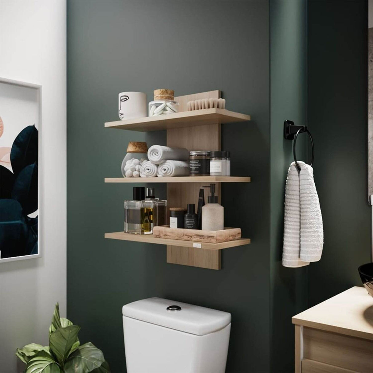 Repisa Ray Rovere 48 cm Rectangular Flotante con Entrepaños - Repisas y Percheros | Bylmo