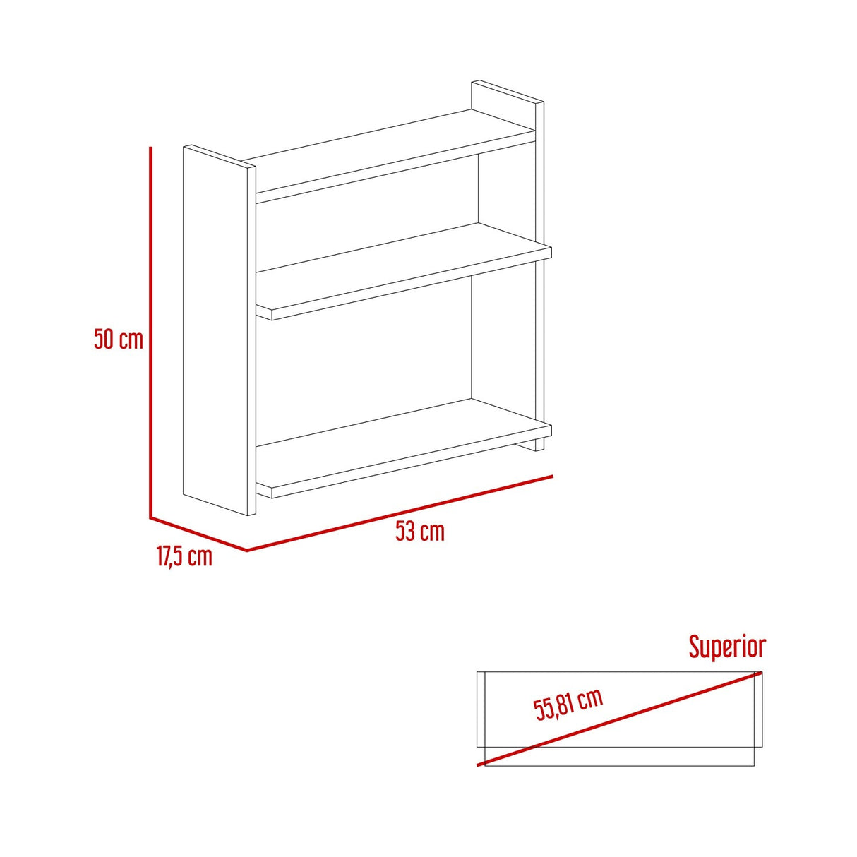 Repisa Vera Rovere 53x50cm Rectangular con Tres Entrepaños - Repisas y Percheros | Bylmo