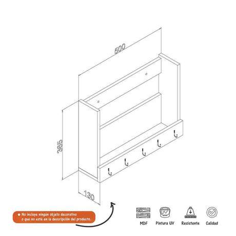 Repisa Cafe 50 cm Rectangular con Perchero - Repisas y Percheros | Bylmo