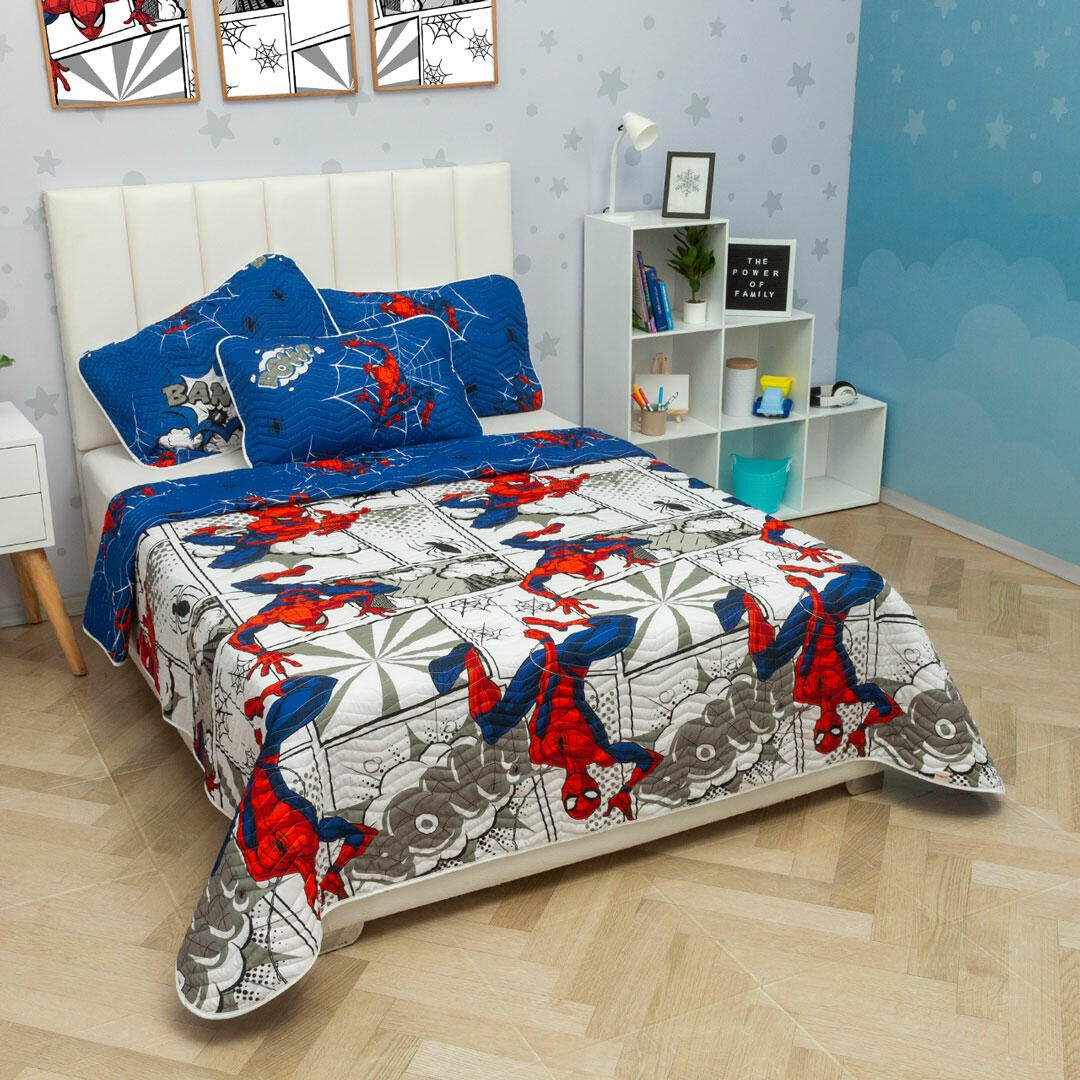 Cubrelecho Español Infantil Azul Oscuro para Cama Sencillo 100 X 190 Cm Doble Faz de Spiderman - Ropa de Cama | Bylmo