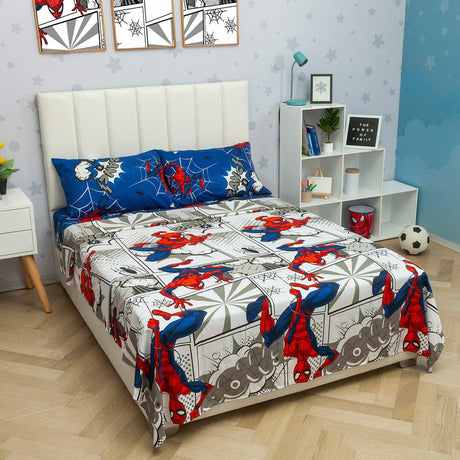 Juego de Sabanas Infantil Microfibra Semidoble 120 cm Blanco de Spiderman - Ropa de Cama | Bylmo