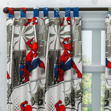 Combo Juego de Sabanas y Cortina Infantil Microfibra Doble 140 cm Blanco de Spiderman - Ropa de Cama | Bylmo
