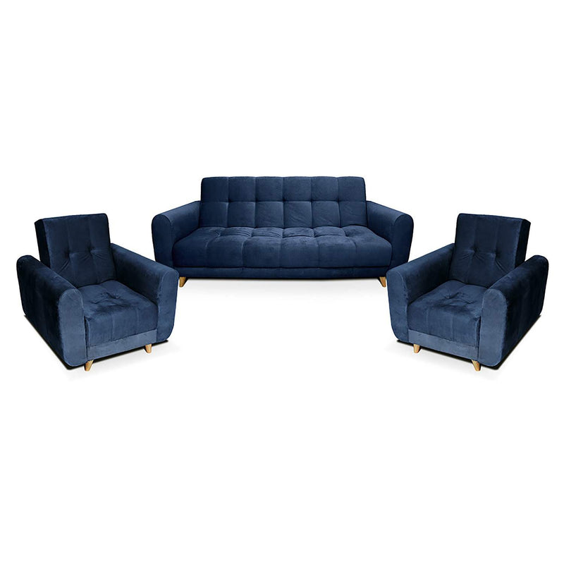 Sala Clic Clac Archer Azul 210 cm con Sofá de 3 Puestos y 2 Poltronas Reclinables