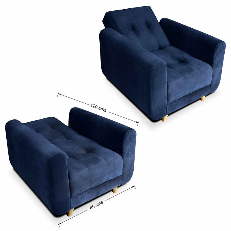 Sala Clic Clac Archer Azul 210 cm con Sofá de 3 Puestos y 2 Poltronas Reclinables
