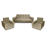 Sala Clic Clac Archer Camel 210 cm con Sofá de 3 Puestos y 2 Poltronas Reclinables - Combos Sala | Bylmo