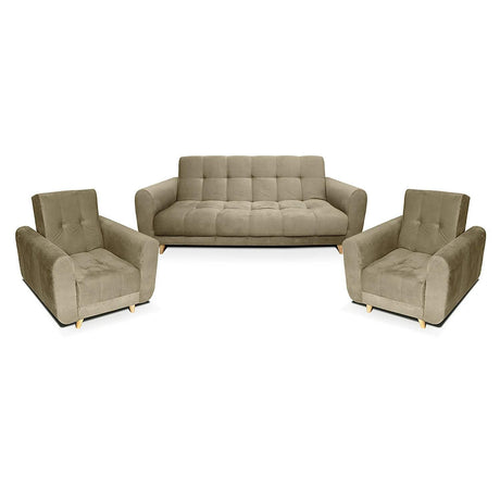 Sala Clic Clac Archer Camel 210 cm con Sofá de 3 Puestos y 2 Poltronas Reclinables - Combos Sala | Bylmo