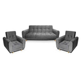 Sala Clic Clac Archer Gris 210 cm con Sofá de 3 Puestos y 2 Poltronas Reclinables - Combos Sala | Bylmo