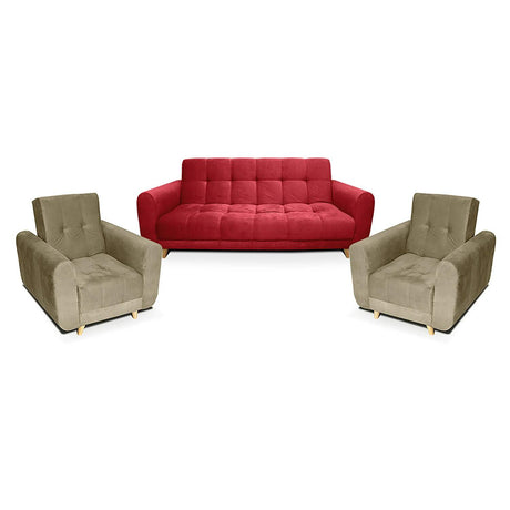 Sala Clic Clac Archer Rojo 210 cm con Sofá de 3 Puestos y 2 Poltronas Reclinables Camel - Combos Sala | Bylmo