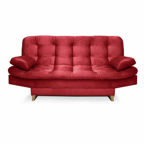 Sala Clic Clac Fendik Rojo 210 cm con Sofá de 3 Puestos, 2 Poltronas Reclinables Grises y Cojines Decorativos