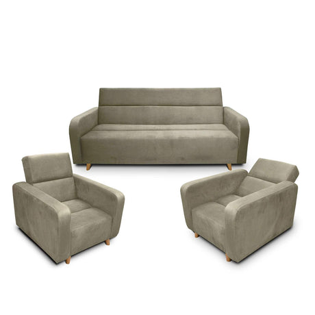 Sala Clic Clack Úngaro Camel 200 cm con Sofá de 3 Puestos y 2 Poltronas Reclinables - Combos Sala | Bylmo