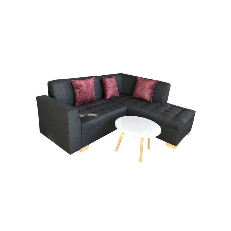 Combo Sofa, Mesa y Cojines Osaki Negro 190 cm + OBSEQUIO: Cojines