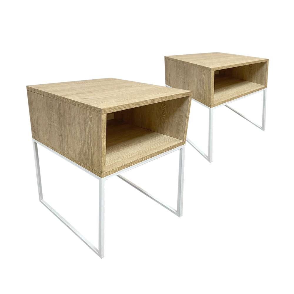 Mesa de Noche x 2 Nord York Vienes y Blanco 55 cm - Mesas de Noche | Bylmo