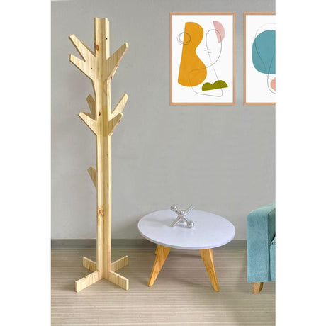 Combo Mesa y Perchero Pino y Blanco 60 cm - Mesas | Bylmo