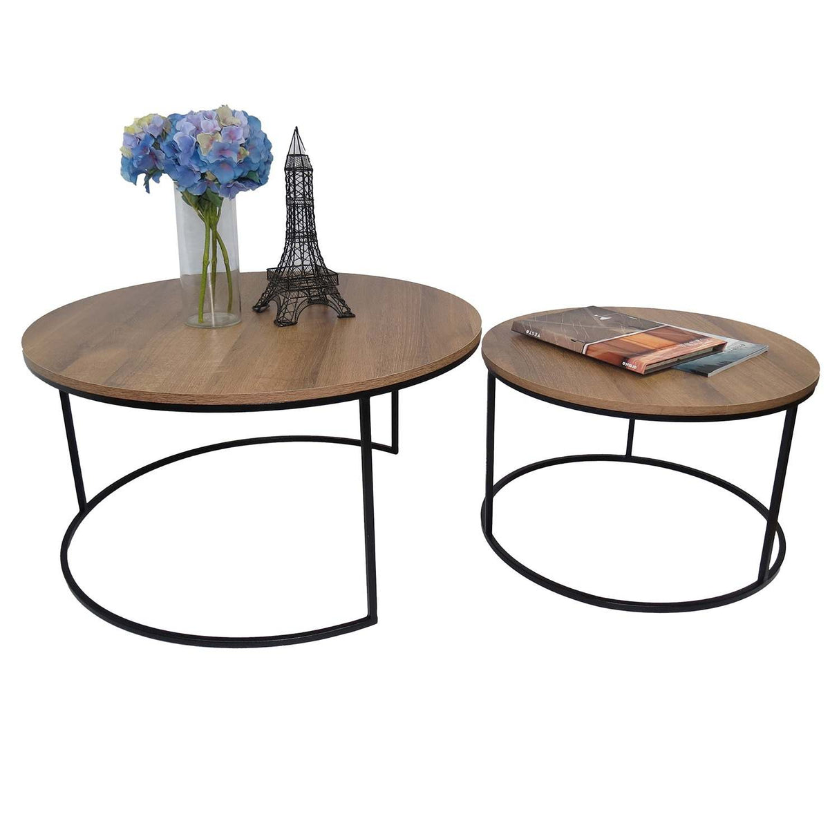 Set X2 Mesas de Centro Dubai Amaretto 80 cm Circulares con Patas Metálicas - Mesas de Centro | Bylmo