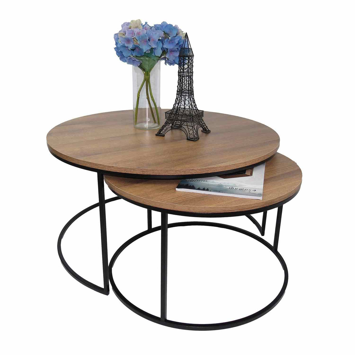 Set X2 Mesas de Centro Dubai Amaretto 80 cm Circulares con Patas Metálicas - Mesas de Centro | Bylmo