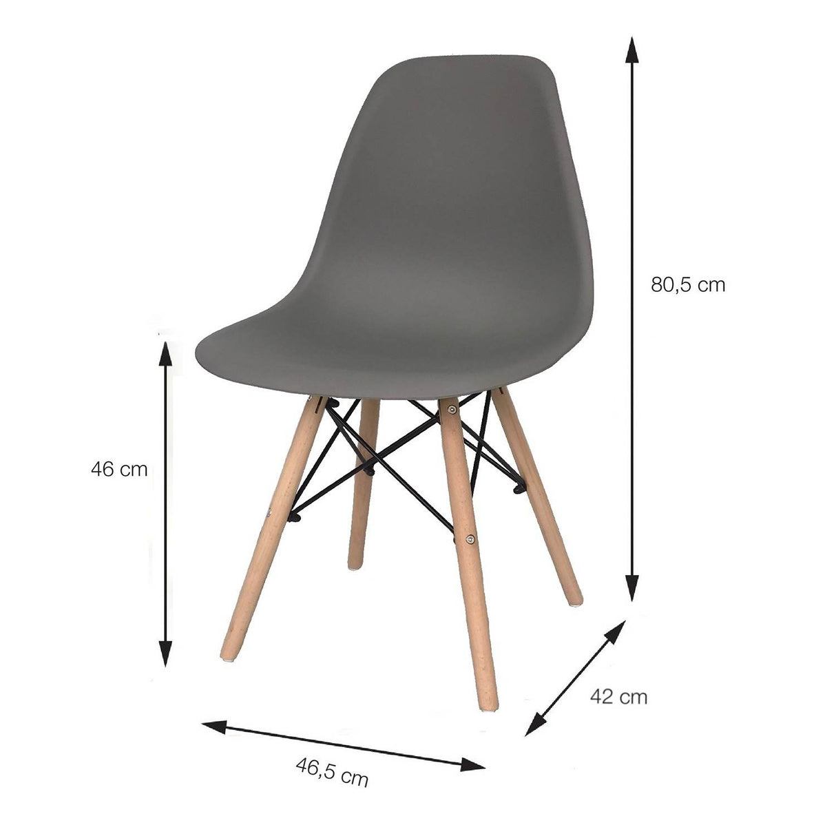 Set x 4 Sillas DKR Gris 47x81cm Asiento Cuadrado con Espaldar - Sillas y Butacos | Bylmo