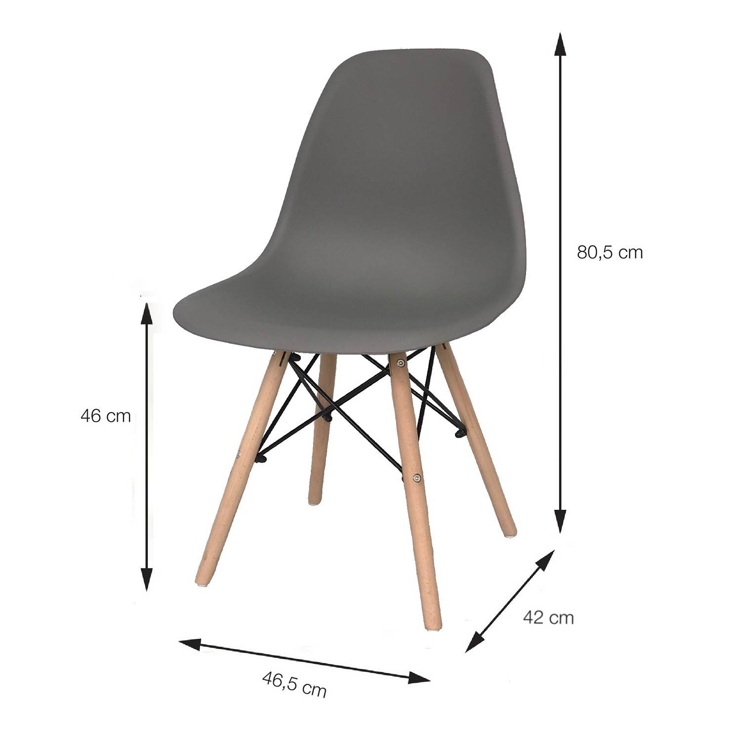 Set x 4 Sillas DKR Gris 47x81cm Asiento Cuadrado con Espaldar - Sillas y Butacos | Bylmo