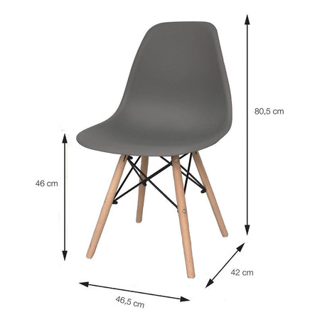 Set x 4 Sillas DKR Gris 47x81cm Asiento Cuadrado con Espaldar - Sillas y Butacos | Bylmo