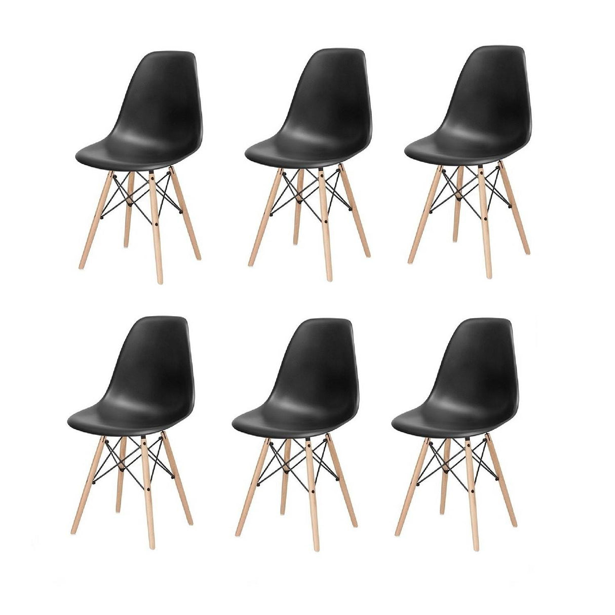 Set x 6 Sillas DKR Negro 47x81cm Asiento Cuadrado con Espaldar - Sillas y Butacos | Bylmo