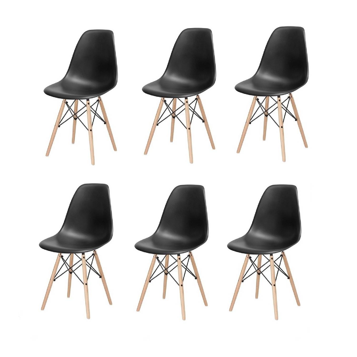 Set x 6 Sillas DKR Negro 47x81cm Asiento Cuadrado con Espaldar - Sillas y Butacos | Bylmo