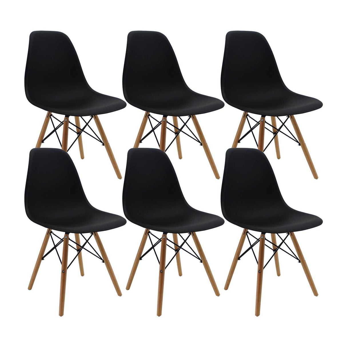 Set x 6 Sillas DKR Negro 47x81cm Asiento Cuadrado con Espaldar - Sillas y Butacos | Bylmo