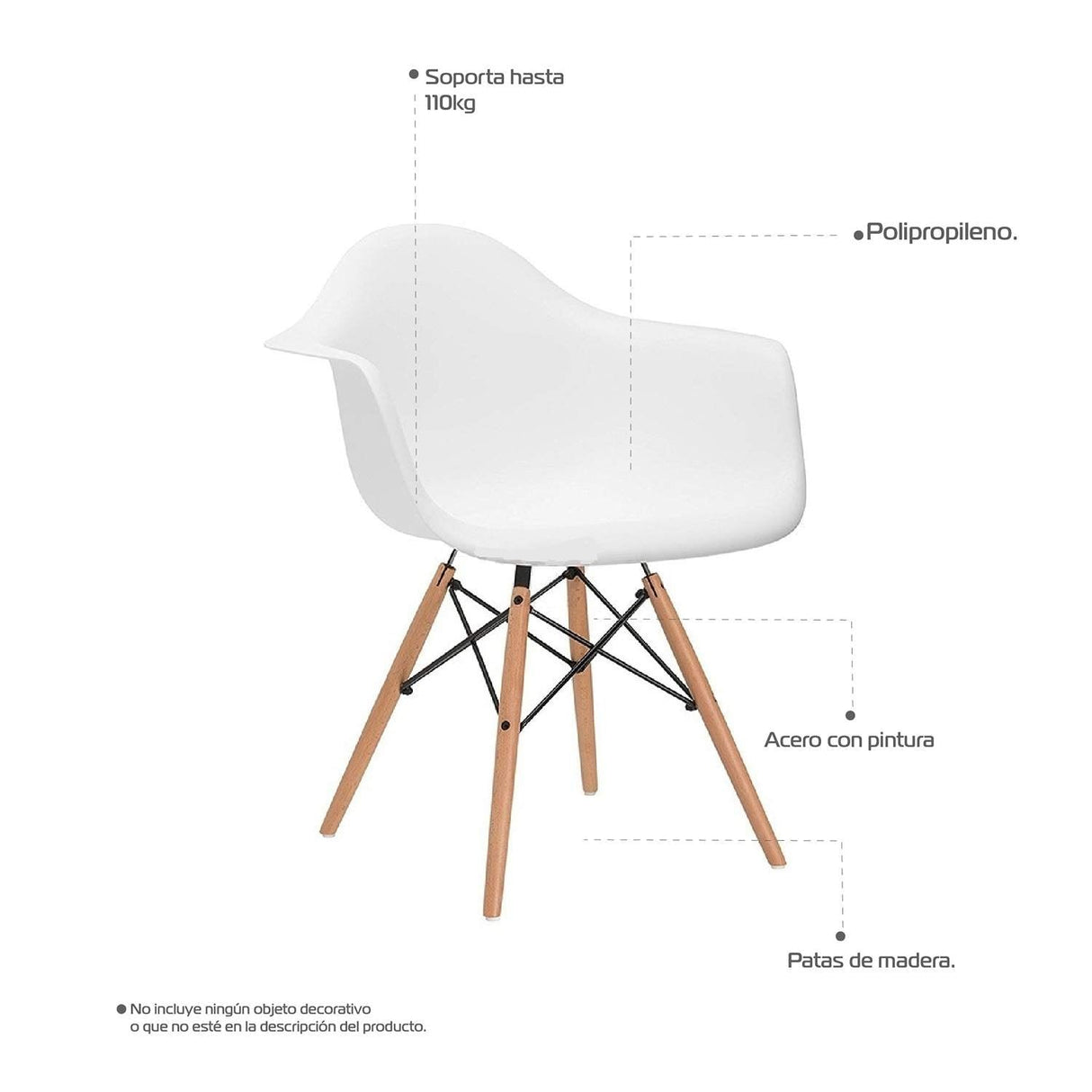 Silla 5 Cero Blanco 44x82cm Asiento Cuadrado con Espaldary con Apoya Brazos - Sillas y Butacos | Bylmo