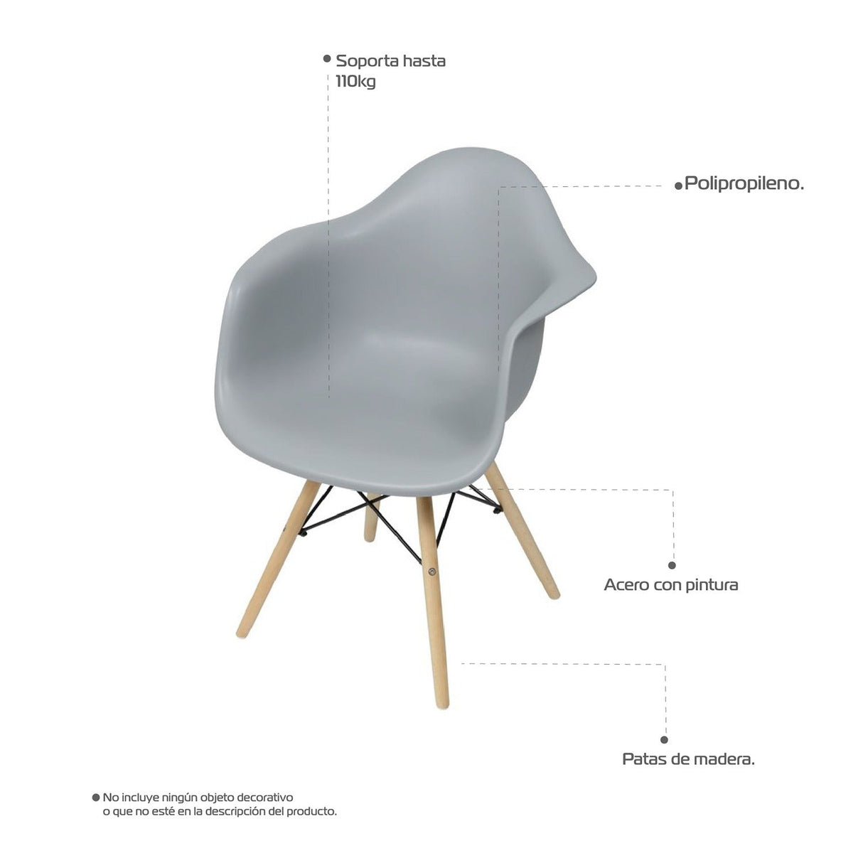 Silla 5 Cero Gris 44x82cm Asiento Cuadrado con Espaldary con Apoya Brazos - Sillas y Butacos | Bylmo